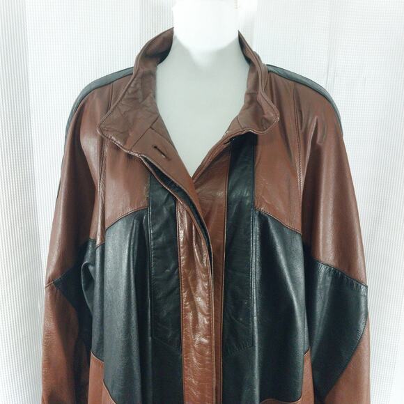 ROAMAN'S! EXQUISITE BLACK & BROWN GENUINE LEATHER GEOMETRIC JACKET, COAT! SZ 1X - Picture 6 of 12